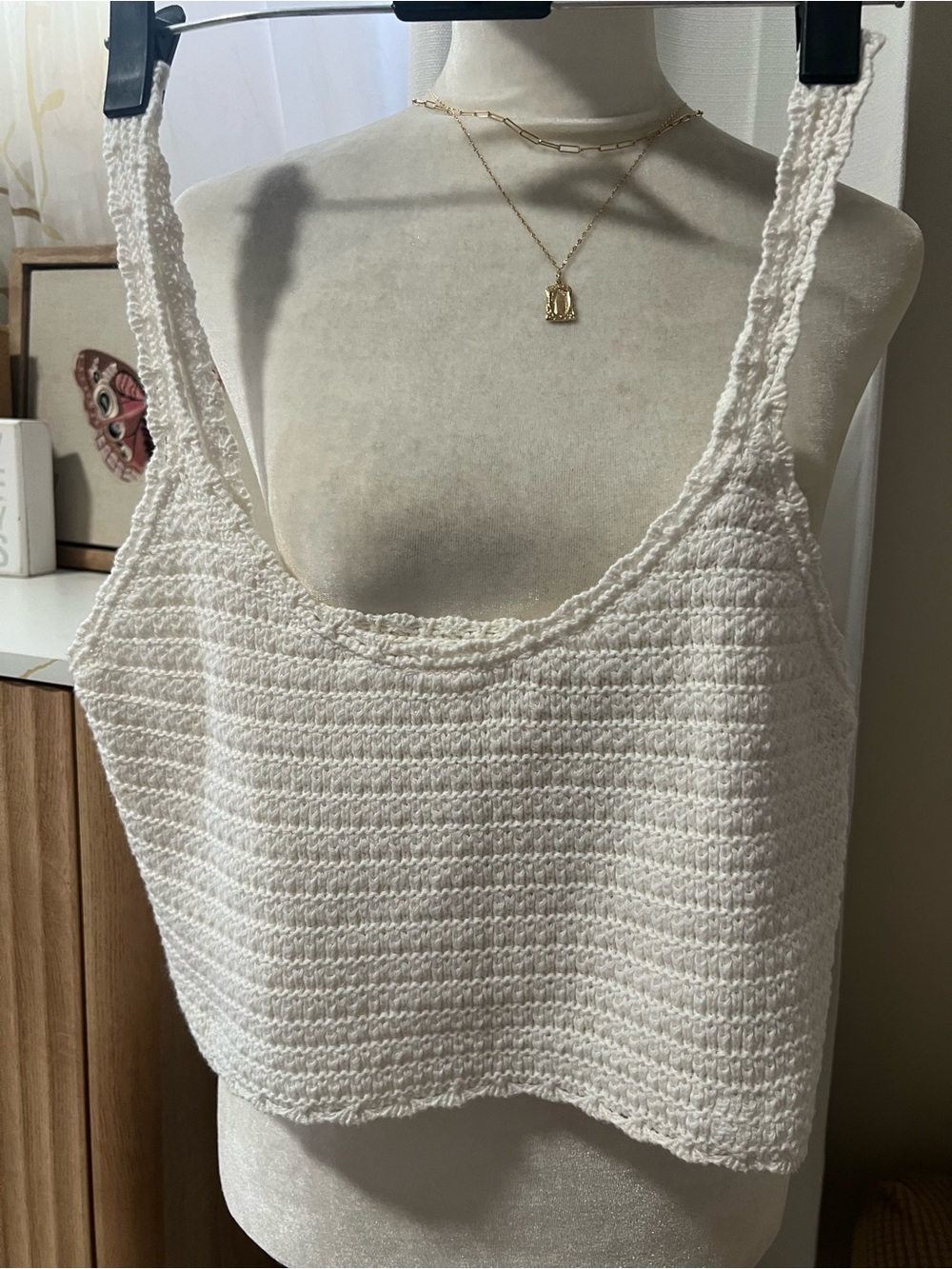 White and olive green Crocheted Tank Top set